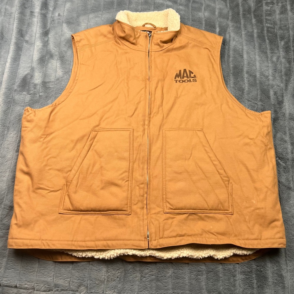 Mac Tools Mens 3X Brown Canvas Sherpa Lined Full Zip Work Vest Muscle Car Logo